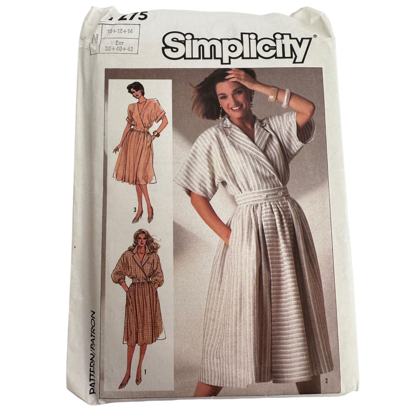 Simplicity Sewing Pattern 7275 Mock Wrap Dress Kimono Sleeves Pockets 10 12 14