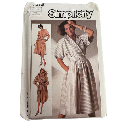 Simplicity Sewing Pattern 7275 Mock Wrap Dress Kimono Sleeves Pockets 10 12 14