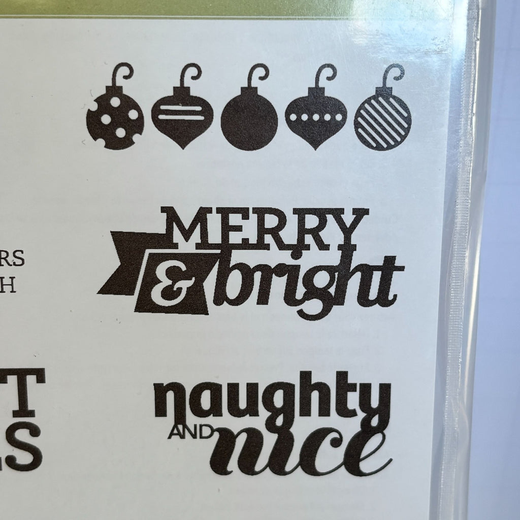 Stampin Up Stamp Set Christmas Bliss Holiday Card Making Naughty and Nice Words Ornaments