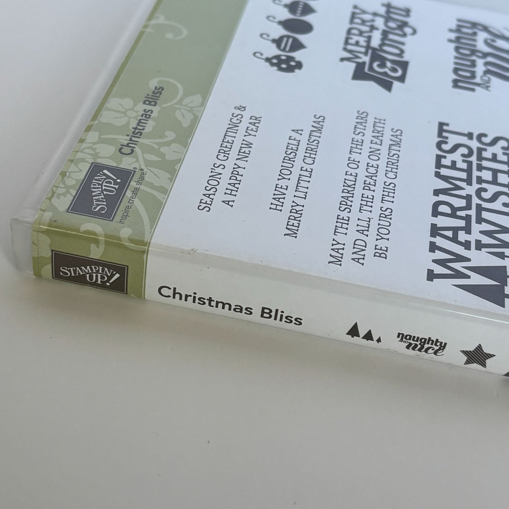 Stampin Up Stamp Set Christmas Bliss Holiday Card Making Naughty and Nice Words Ornaments