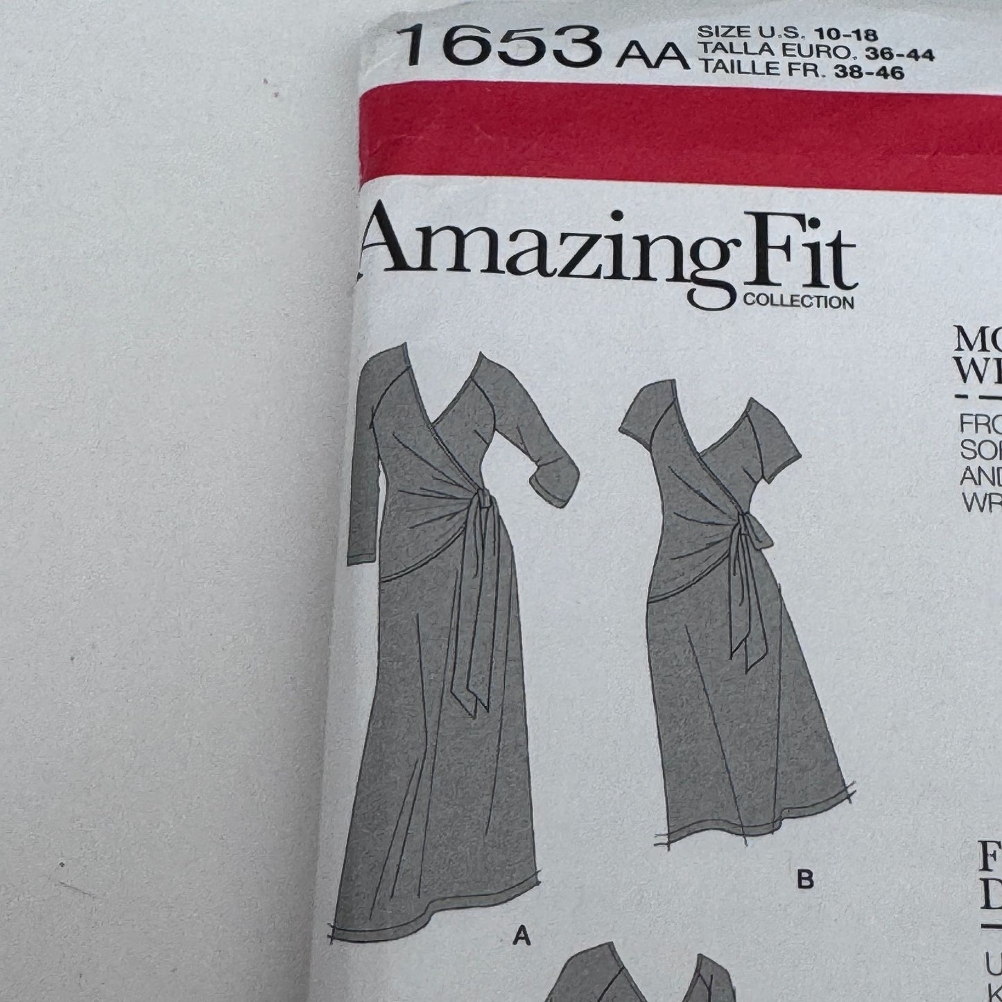 Simplicity Sewing Pattern 1653 Amazing Fit Dress Mock Wrap Summer 10-18 Uncut Slim Curvy
