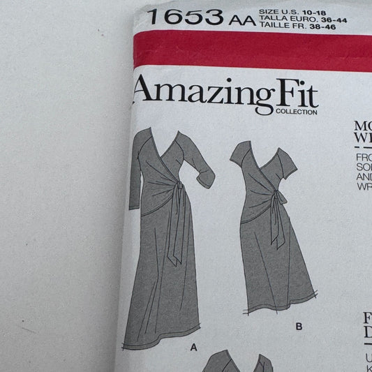Simplicity Sewing Pattern 1653 Amazing Fit Dress Mock Wrap Summer 10-18 Uncut Slim Curvy