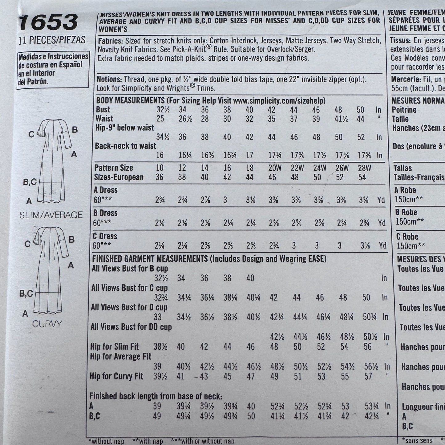 Simplicity Sewing Pattern 1653 Amazing Fit Dress Mock Wrap Summer 10-18 Uncut Slim Curvy