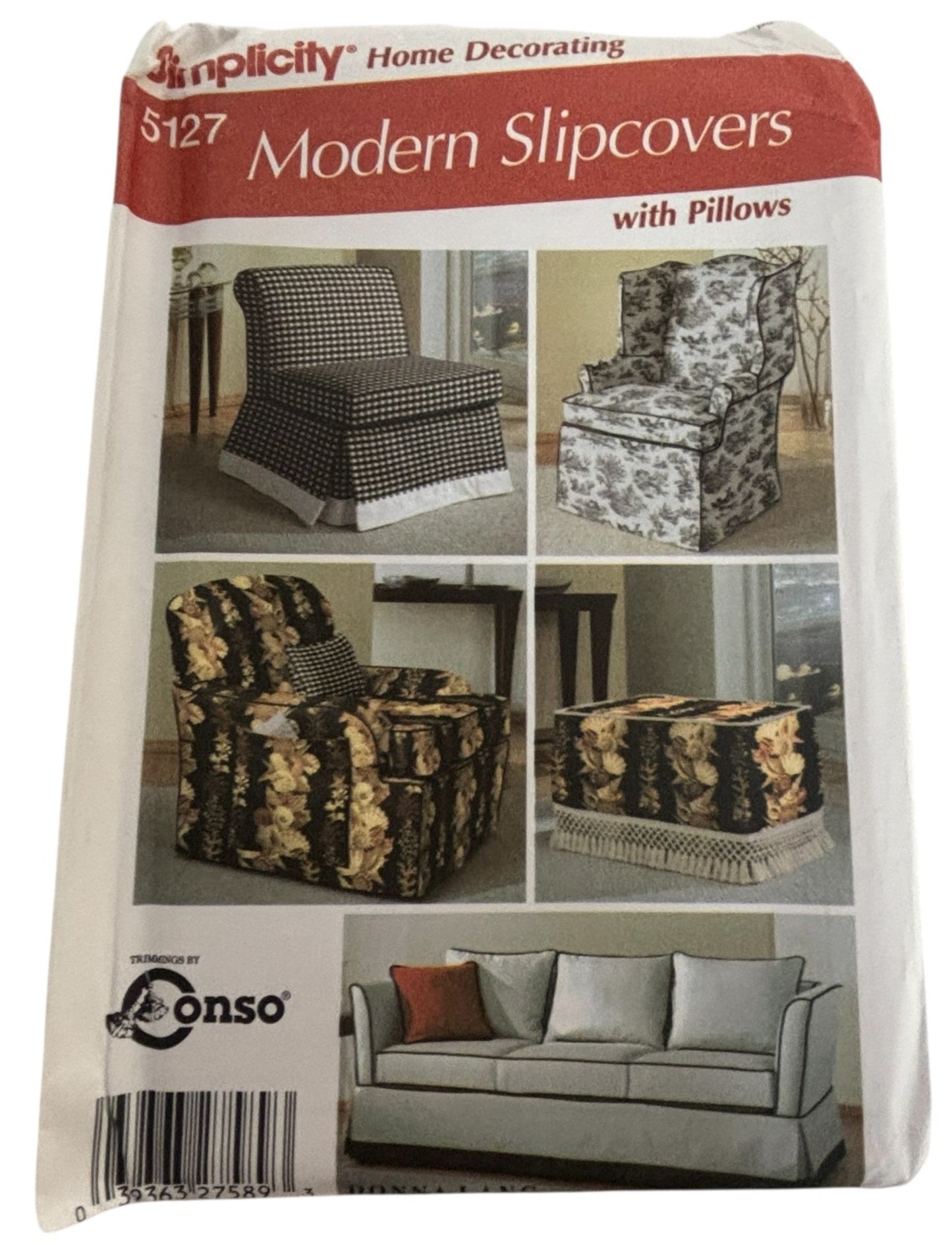 Simplicity Sewing Pattern 5127 Modern Chair Slipcovers Couch Pillows Home Decor