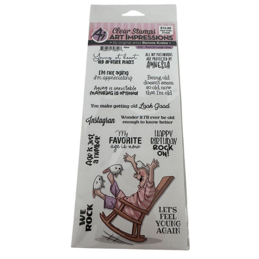 Art Impressions Clear Stamps Rock On Laugh Lines Funny Birthday Aging Humor Sarcasm