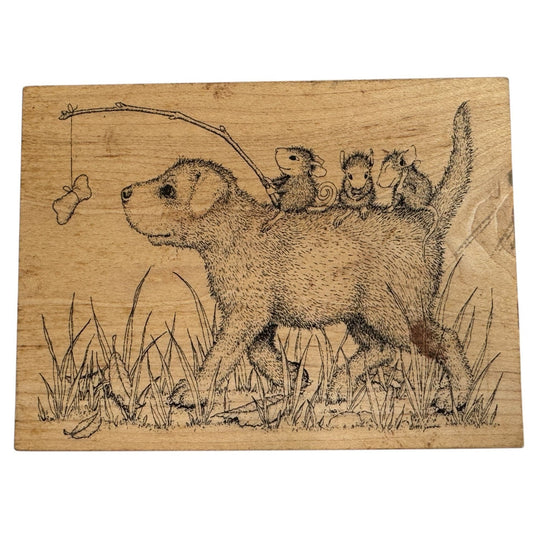 Stampa Rosa Wood Rubber Stamp House Mouse Are We There Yet Dog Walk Funny Animal
