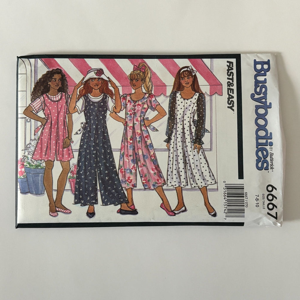 Butterick Sewing Pattern 6667 Girls Culotte Dress Jumpsuit Top 90s 7-10 Uncut Retro Y2K