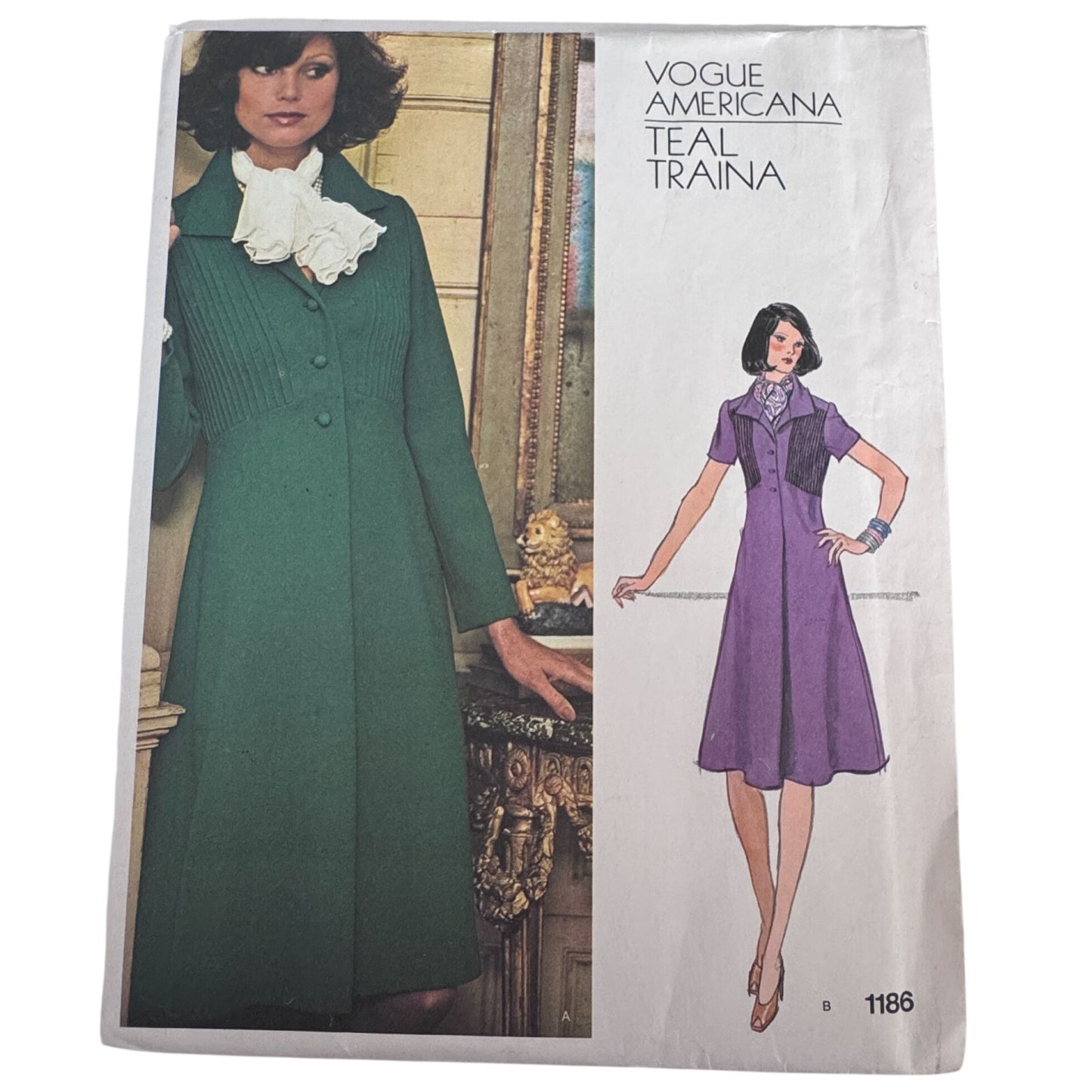 Vogue Sewing Pattern 1186 Teal Traina A-Line Dress 1975 Designer Vintage 12 Uncut