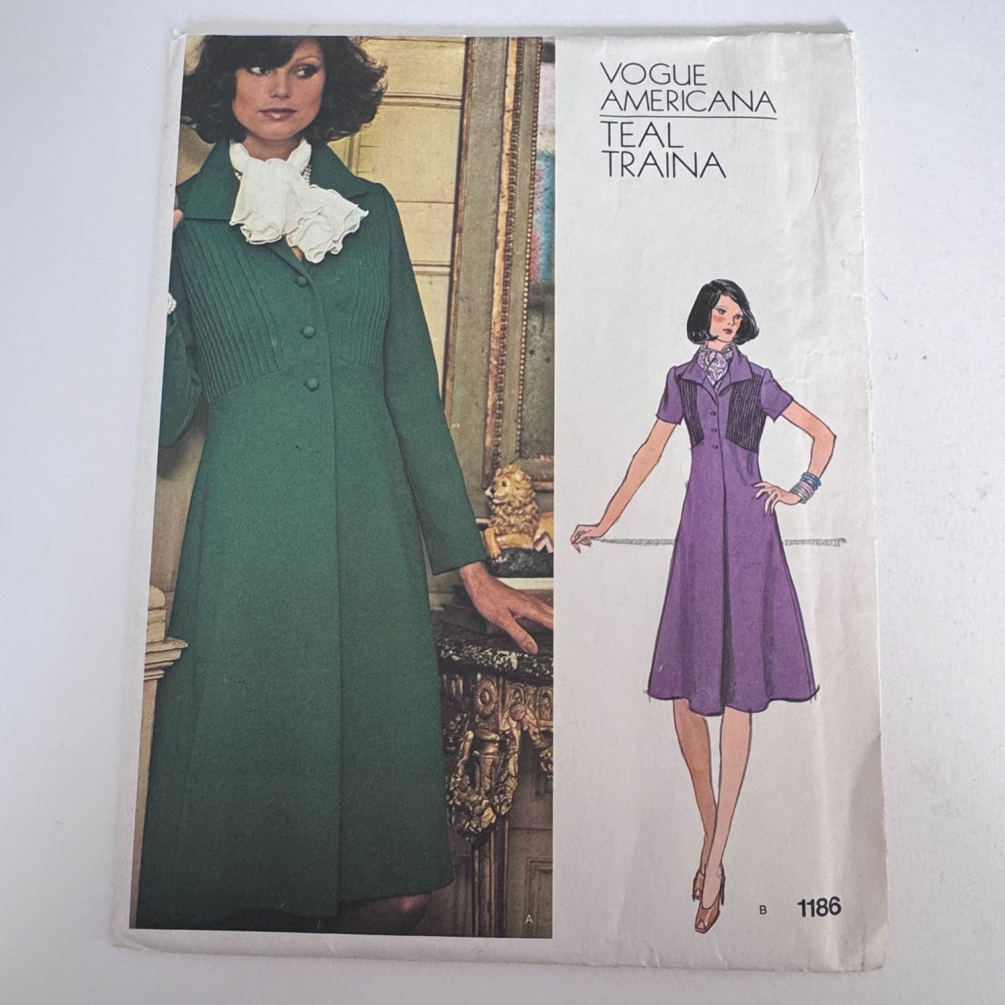 Vogue Sewing Pattern 1186 Teal Traina A-Line Dress 1975 Designer Vintage 12 Uncut