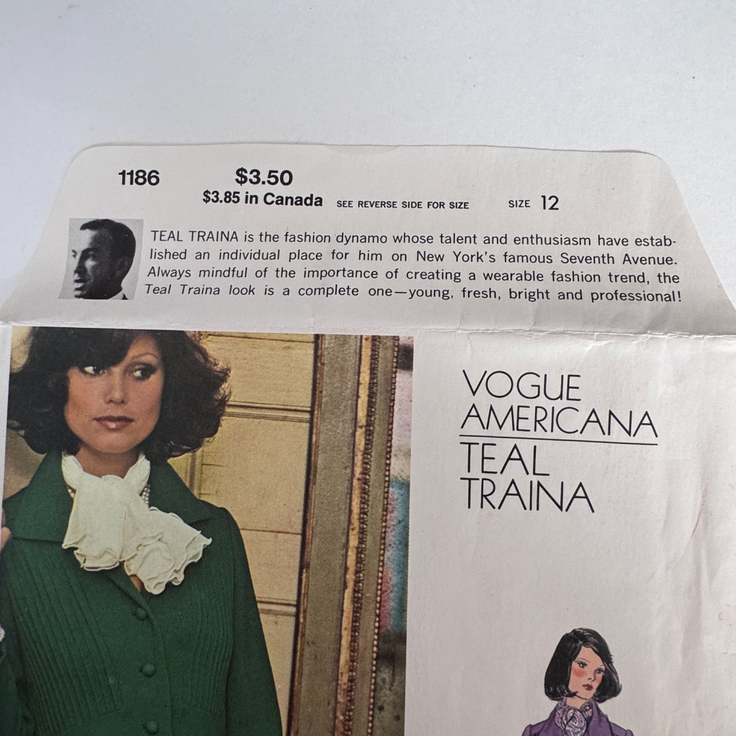Vogue Sewing Pattern 1186 Teal Traina A-Line Dress 1975 Designer Vintage 12 Uncut
