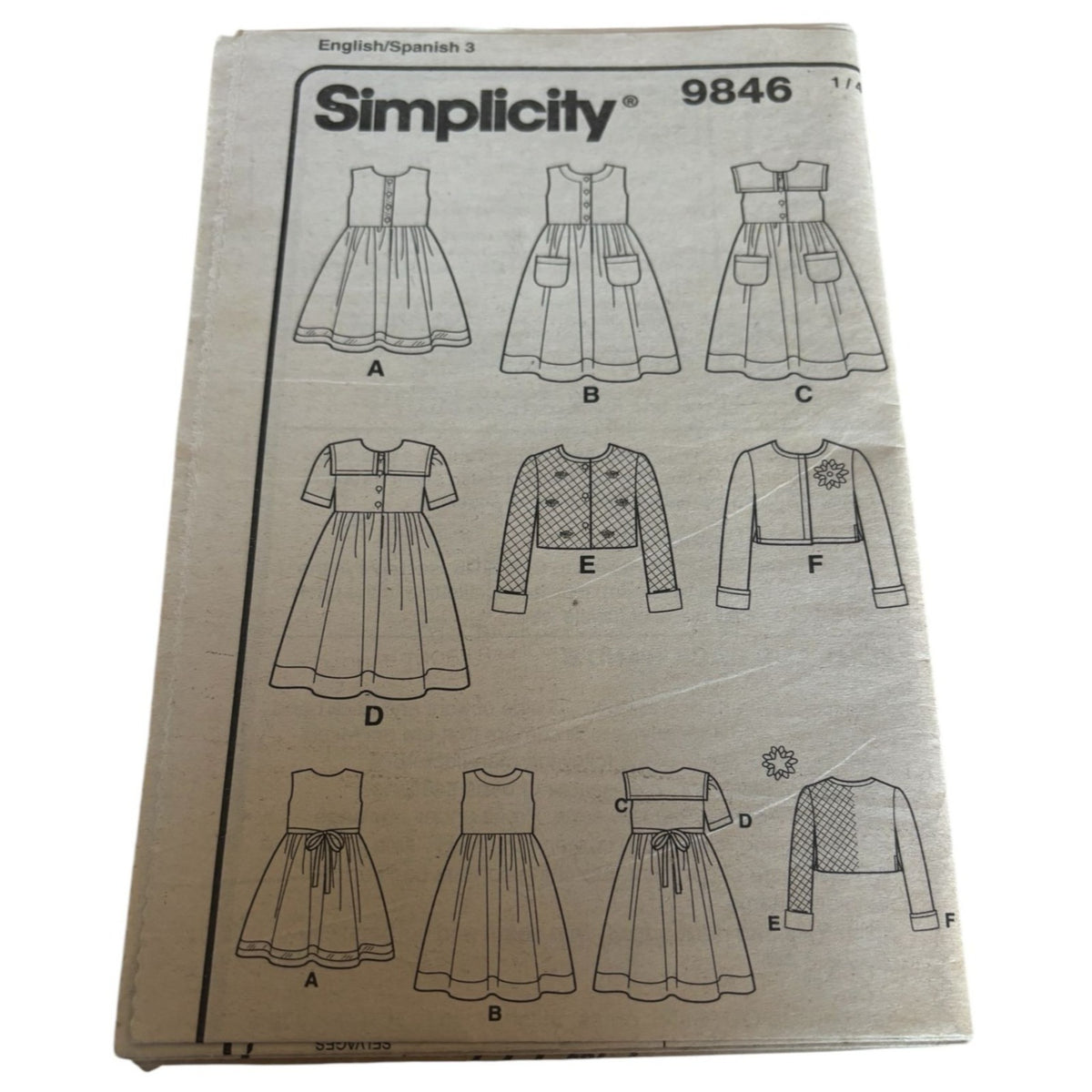 Simplicity Sewing Pattern 9846 Girls Dress and Jacket Sizes 3-8 Missing Envelope