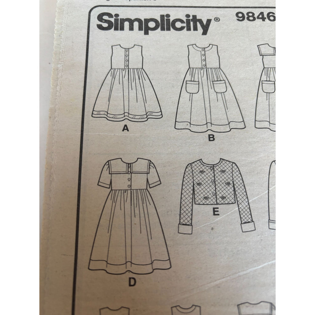 Simplicity Sewing Pattern 9846 Girls Dress and Jacket Sizes 3-8 Missing Envelope