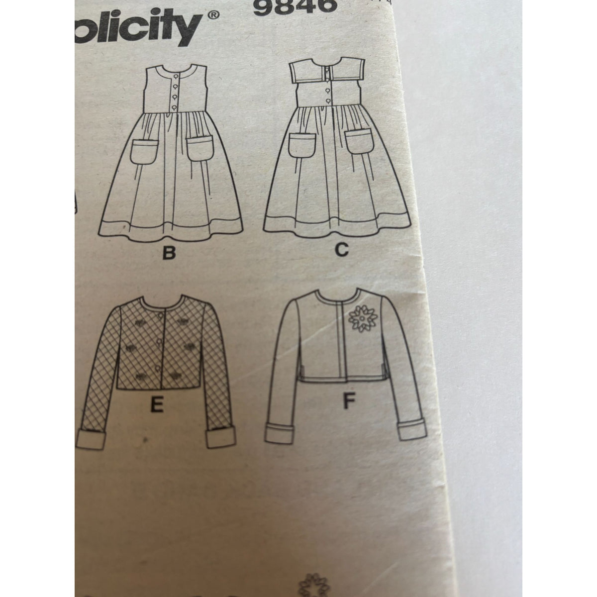 Simplicity Sewing Pattern 9846 Girls Dress and Jacket Sizes 3-8 Missing Envelope