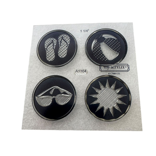 CTMH My Acrylix Acrylic Stamp Set A1164 Beach Gear Sunglasses Flip Flops Sun