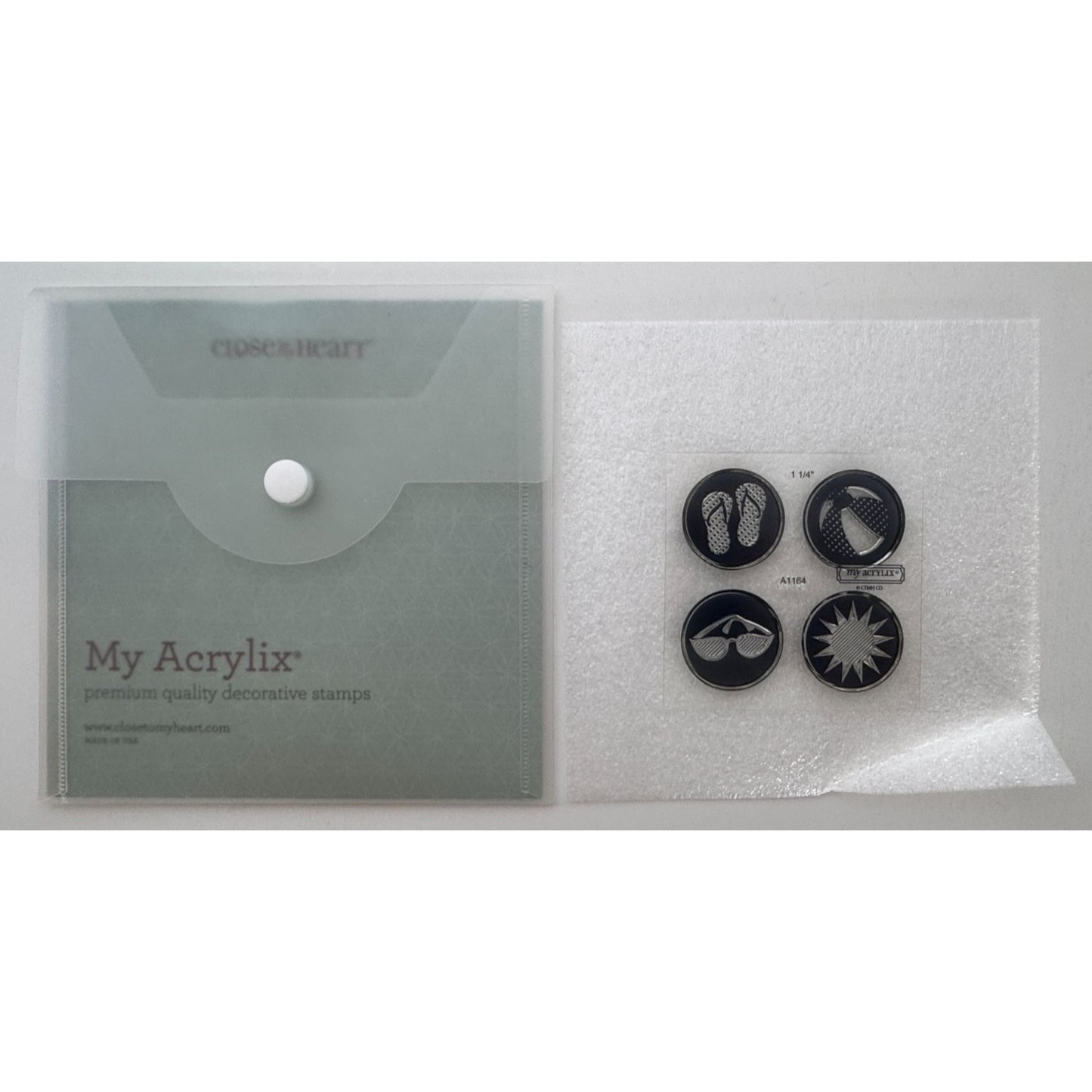 CTMH My Acrylix Acrylic Stamp Set A1164 Beach Gear Sunglasses Flip Flops Sun