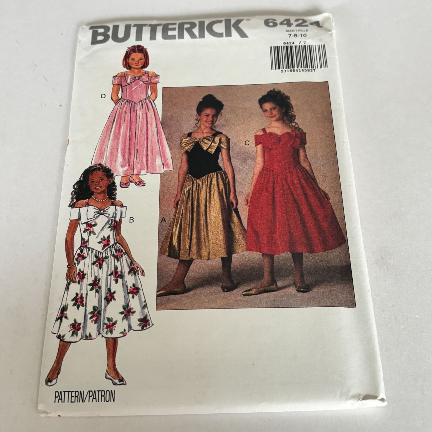 Butterick Sewing Pattern 6424 Party Dress Flower Girl 7-10 Bow Vintage 1990s UC