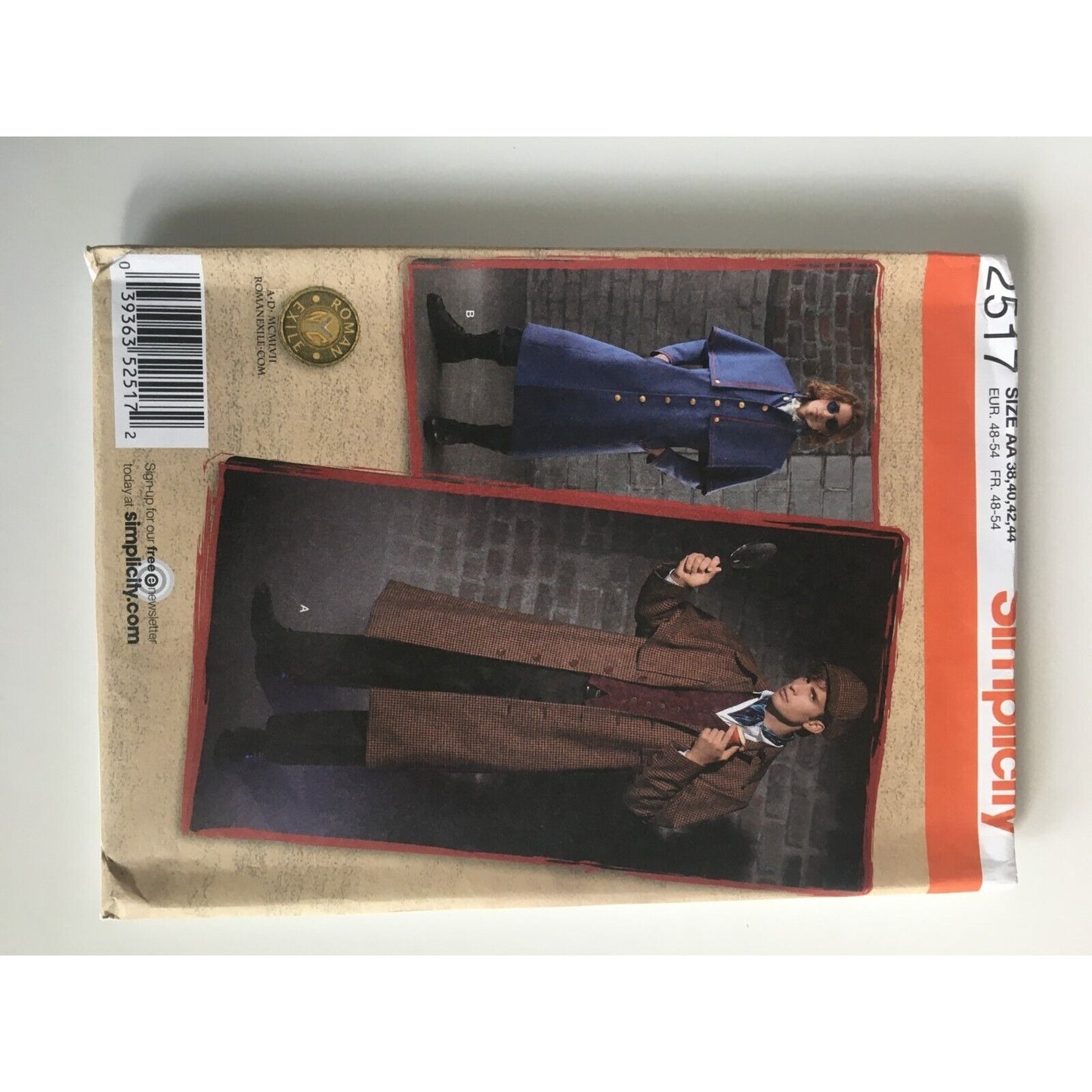 Simplicity Sewing Pattern 2517 Sherlock Coat Hat Steampunk Mens 38-44 Costume UC