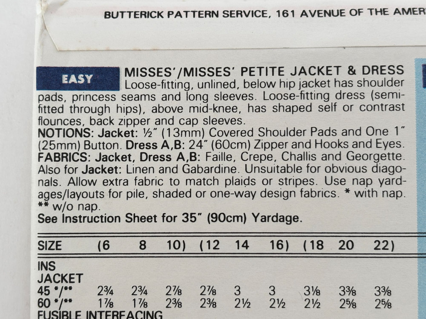 Butterick Sewing Pattern 6582 Jacket and Dress Blazer Suit Easy Work 6 8 10 UC