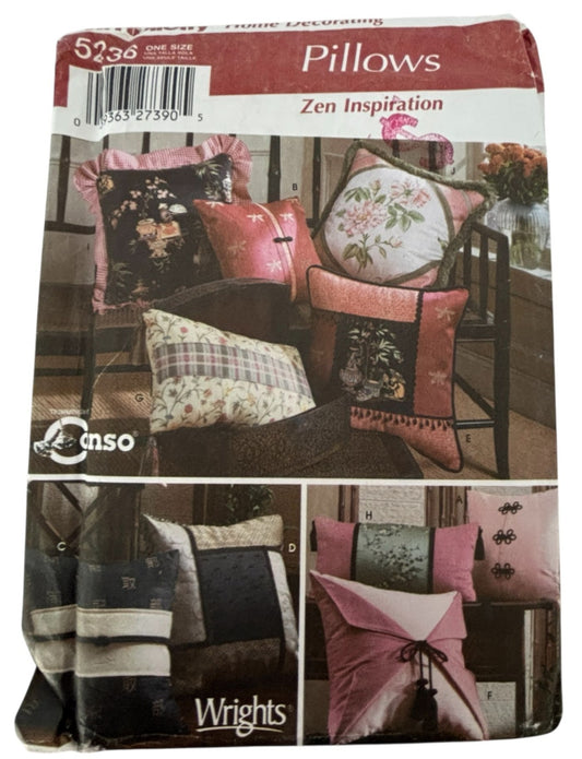 Simplicity Sewing Pattern 5236 Wrights Square Pillows Home Decorating Decor UC
