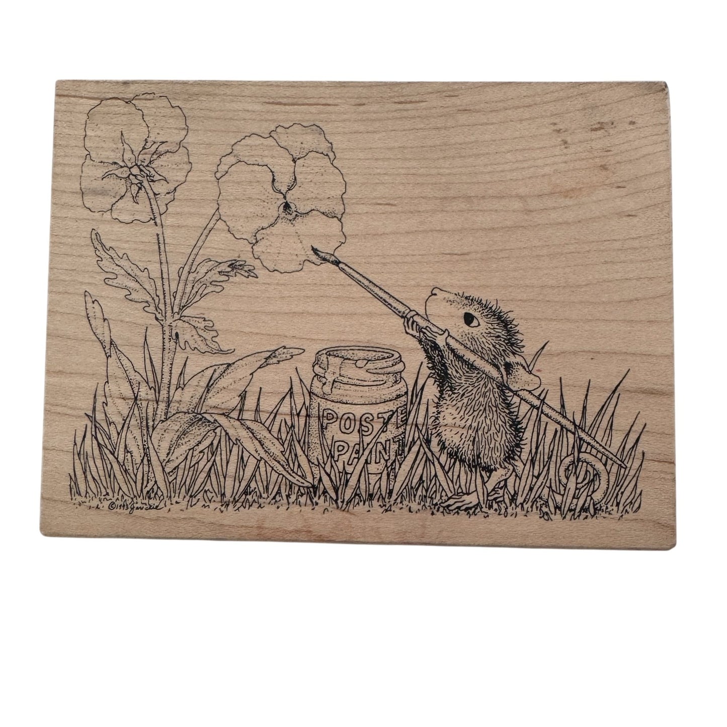 Stampa Rosa House Mouse Rubber Stamp Painting A Pansy Flower Friend Card Making