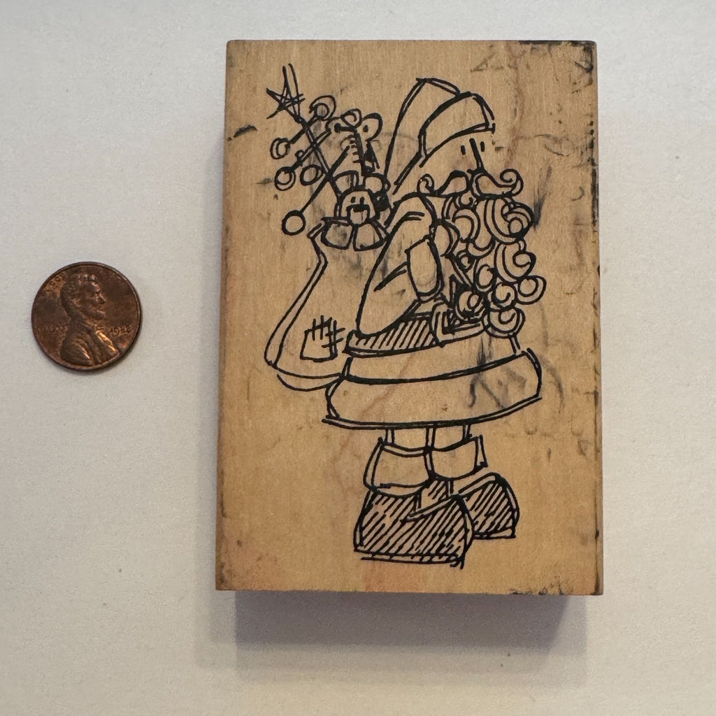 Heather Rubber Stamp Santa Claus Toy Bag Christmas Holiday Card Making Wood Mounted