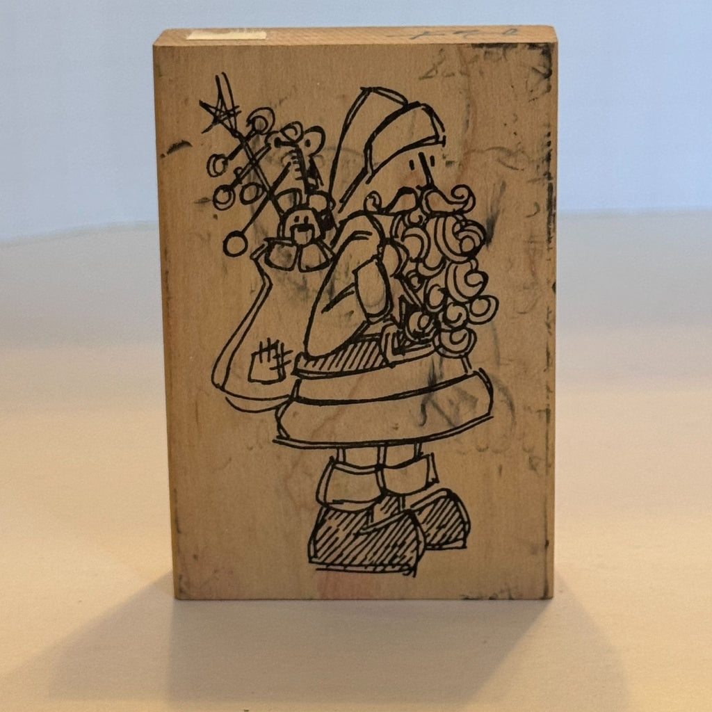 Heather Rubber Stamp Santa Claus Toy Bag Christmas Holiday Card Making Wood Mounted