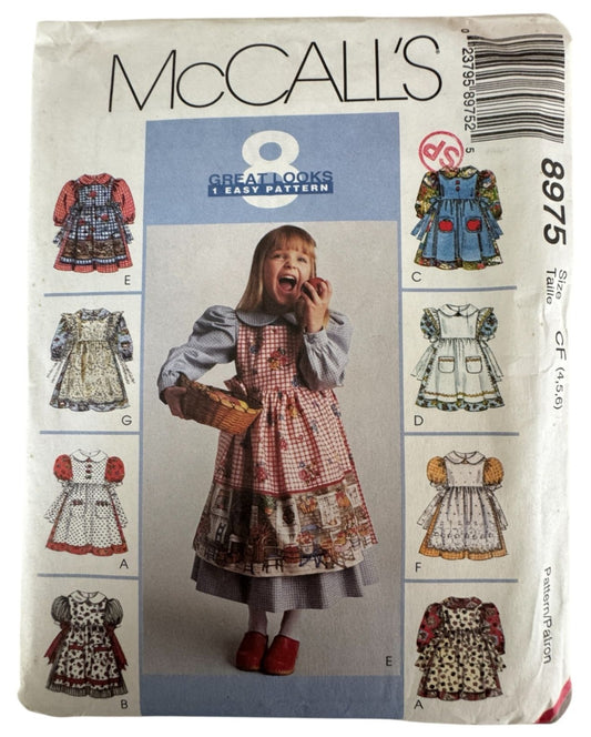 McCalls 8975 Sewing Pattern Girls Dress Pinafore Ruffles 1990s 8 Great Looks 4-6