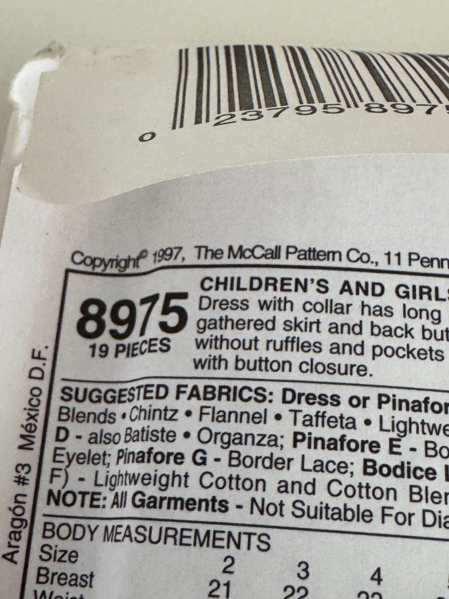 McCalls 8975 Sewing Pattern Girls Dress Pinafore Ruffles 1990s 8 Great Looks 4-6