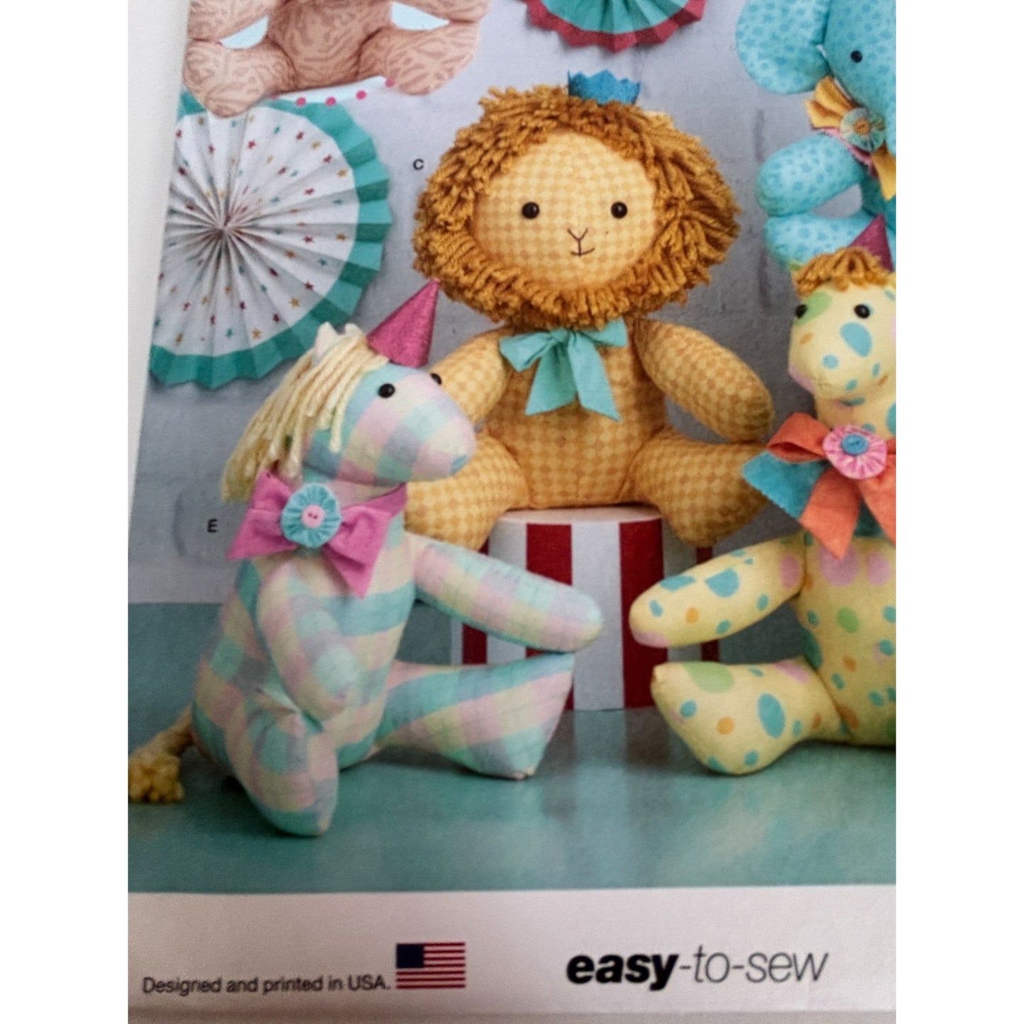 Simplicity Sewing Pattern S9498 Plush Stuffed Animals Elephant Unicorn Giraffe
