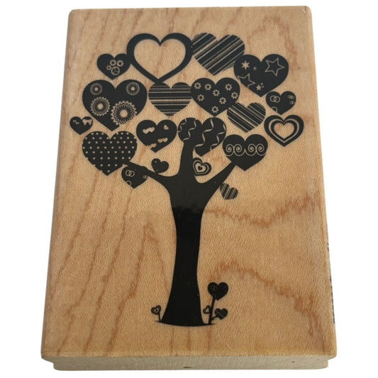Hampton Art Wood Rubber Stamp Tree Of Love Heart Leaves Family Valentines Day