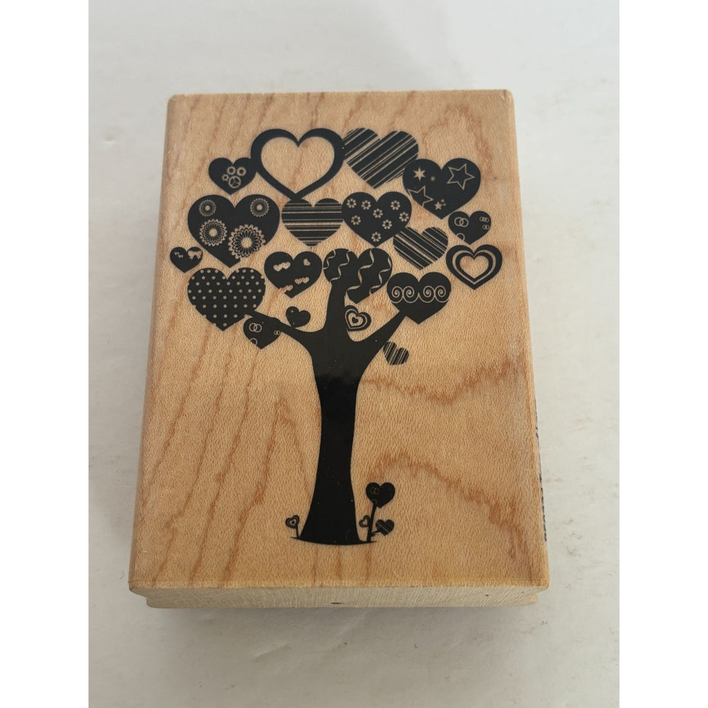 Hampton Art Wood Rubber Stamp Tree Of Love Heart Leaves Family Valentines Day