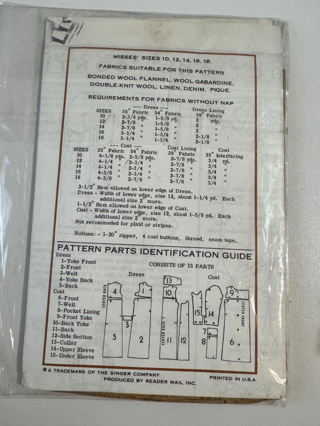 Singer Sewing Pattern 5107 Dress Coat World Designer Barocco Rome 1960s 14 Uncut