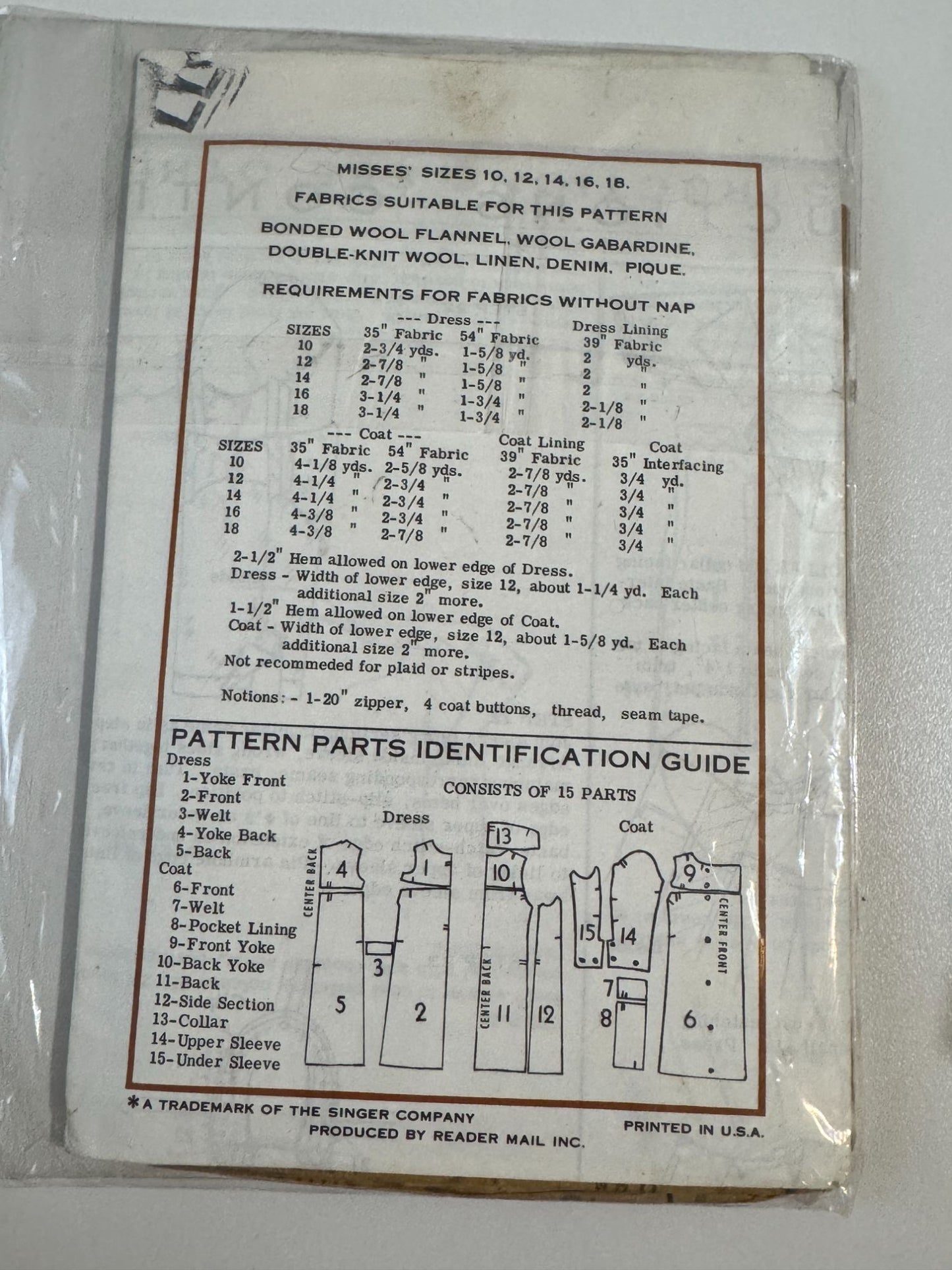 Singer Sewing Pattern 5107 Dress Coat World Designer Barocco Rome 1960s 14 Uncut