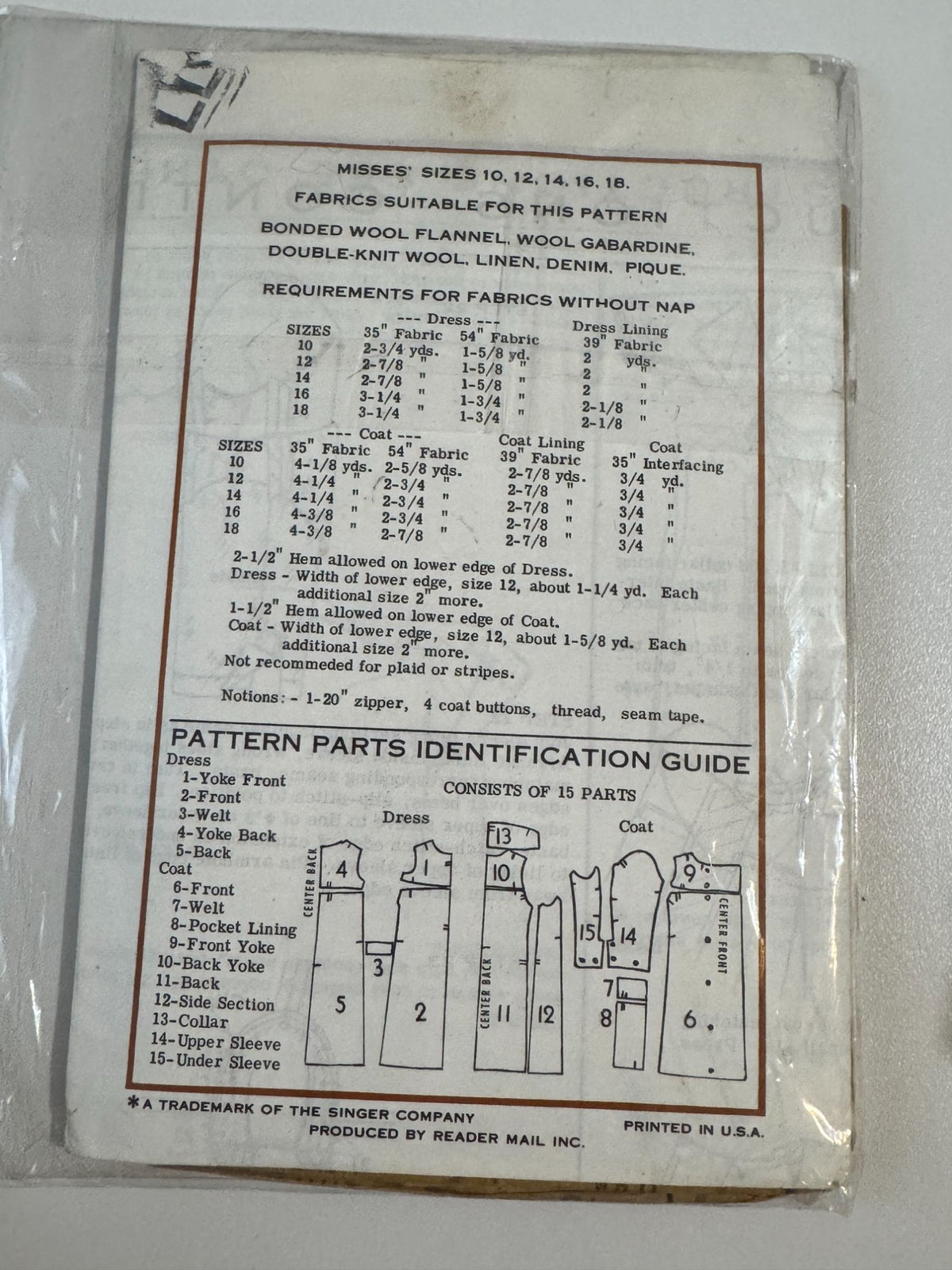 Singer Sewing Pattern 5107 Dress Coat World Designer Barocco Rome 1960s 14 Uncut