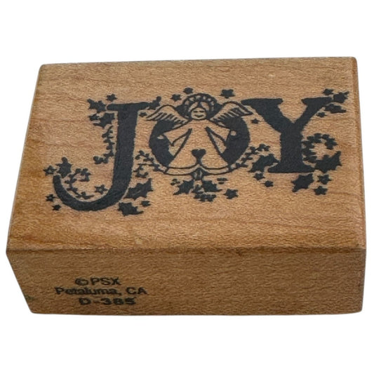 PSX Wood Rubber Stamp Joy Angel Christmas Card Greeting Sentiment Word D-385