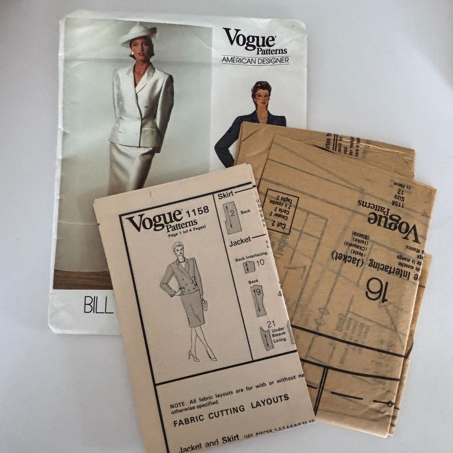 Vogue Sewing Pattern 1158 Bill Blass Suit Skirt Suit 80s American Designer 12 Uncut