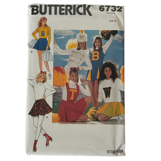 Butterick Sewing Pattern 6732 Cheerleader Uniform Dress Outfit Costume 6-10 Uncut Cheerleading Skirt Schoolcore