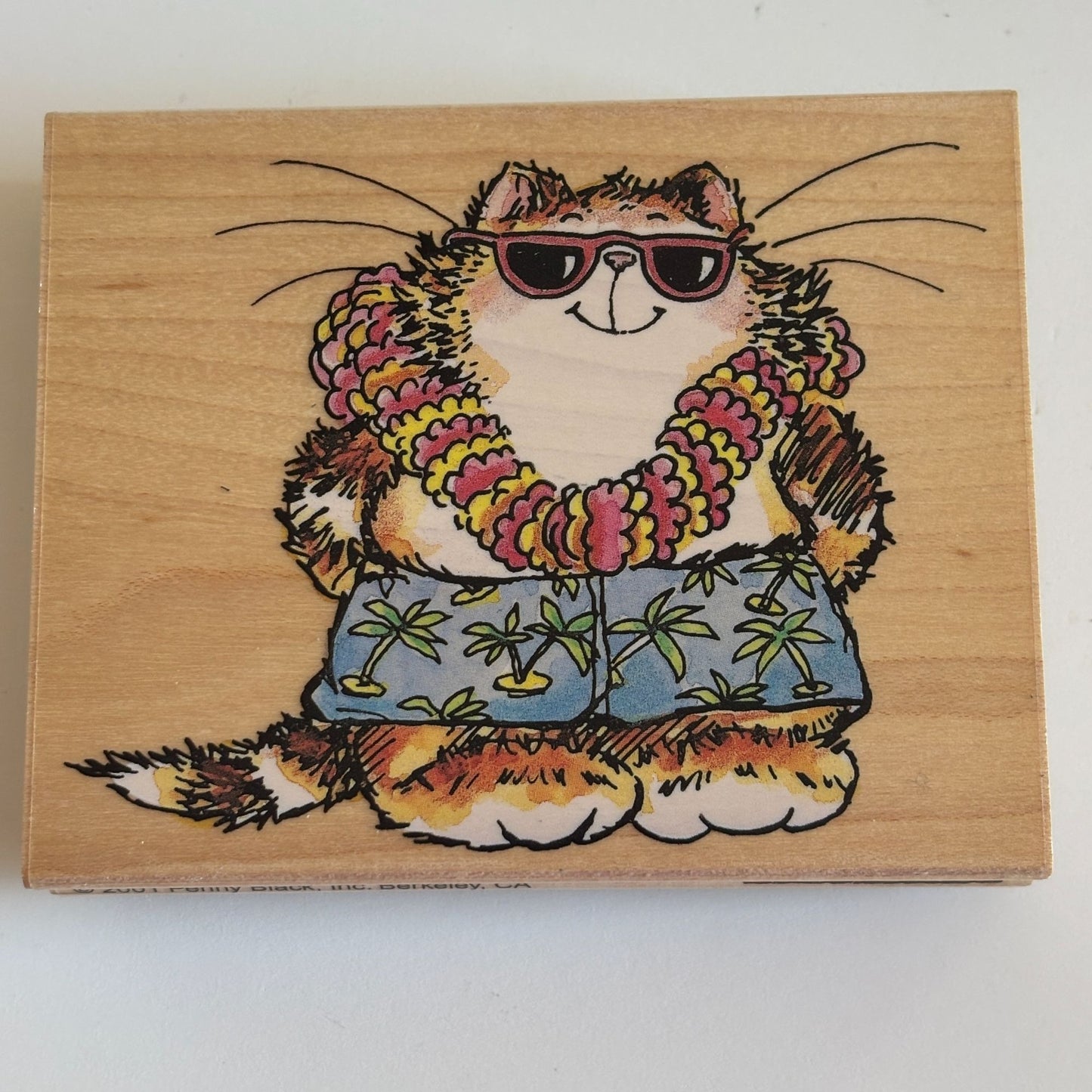 Penny Black Rubber Stamp Aloha Cat in Sunglasses Hawaiian Lei Summer Vacation