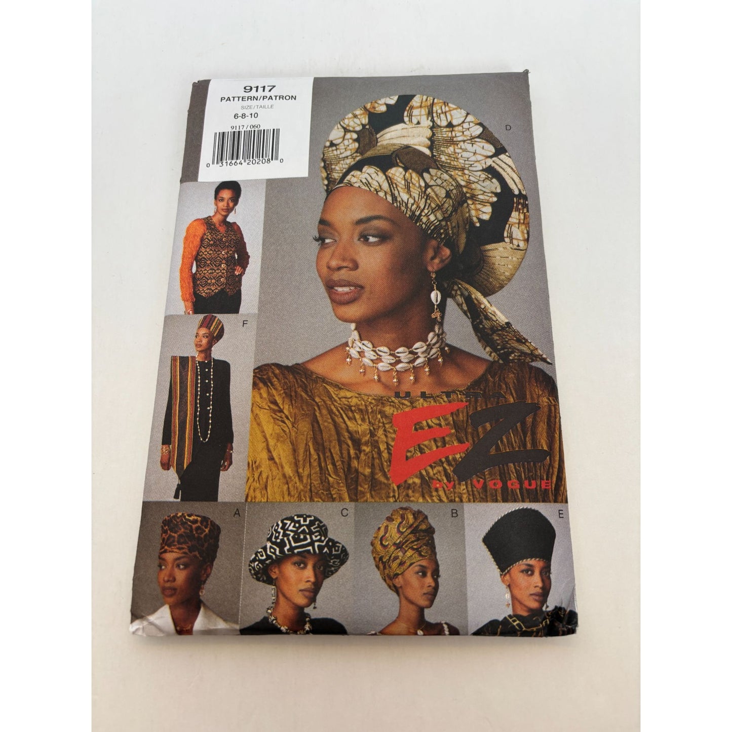 Vogue Sewing Pattern 9117 EZ Headwrap Vest Stole Hat Garment Size 6 8 10 Uncut