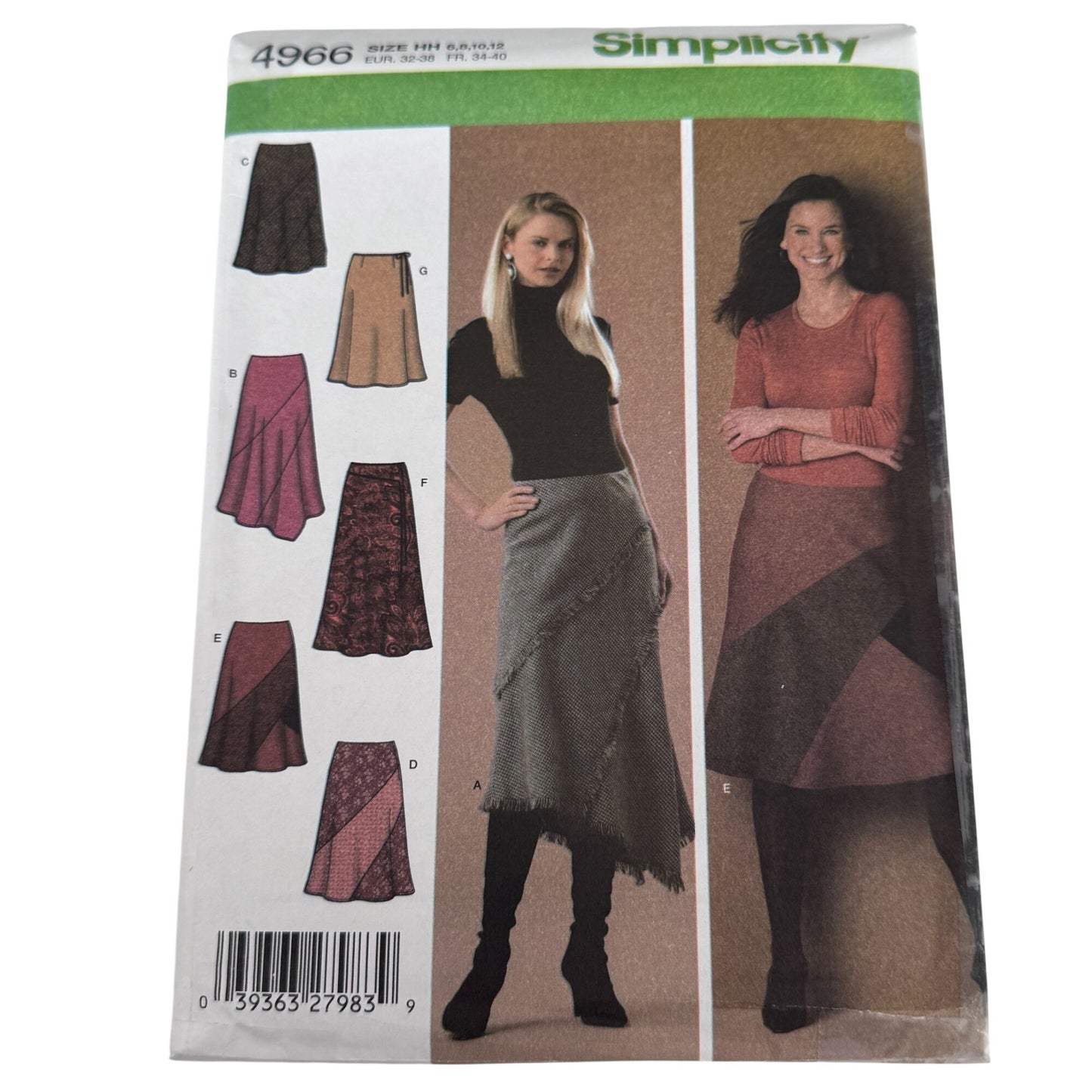 Simplicity Sewing Pattern 4966 Midi Skirt Asymmetrical Hem Y2K Casual 6-12 Uncut Wool Denim