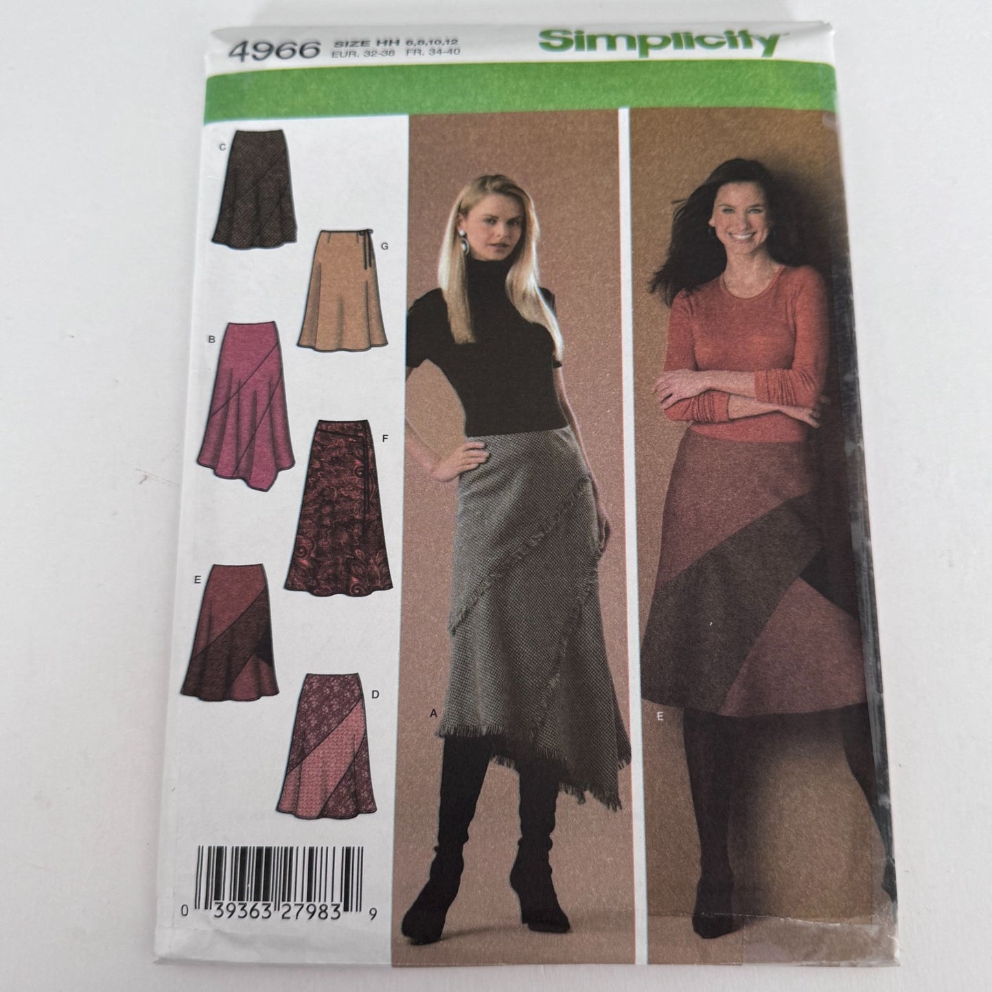 Simplicity Sewing Pattern 4966 Midi Skirt Asymmetrical Hem Y2K Casual 6-12 Uncut Wool Denim