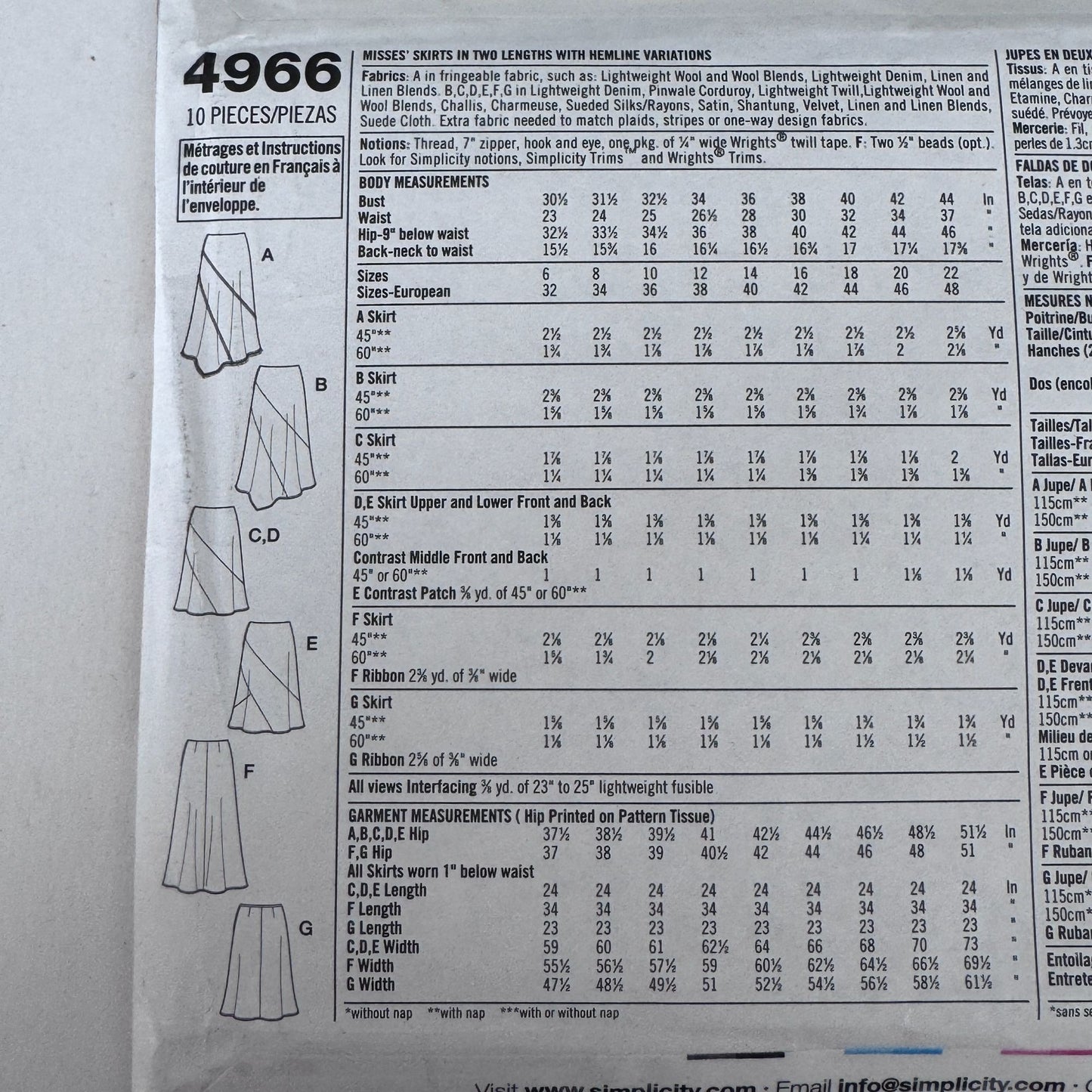 Simplicity Sewing Pattern 4966 Midi Skirt Asymmetrical Hem Y2K Casual 6-12 Uncut Wool Denim