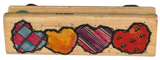 JoAnn Craft Rubber Stamp Heart Patches Card Making Border Edge Love Country Wood
