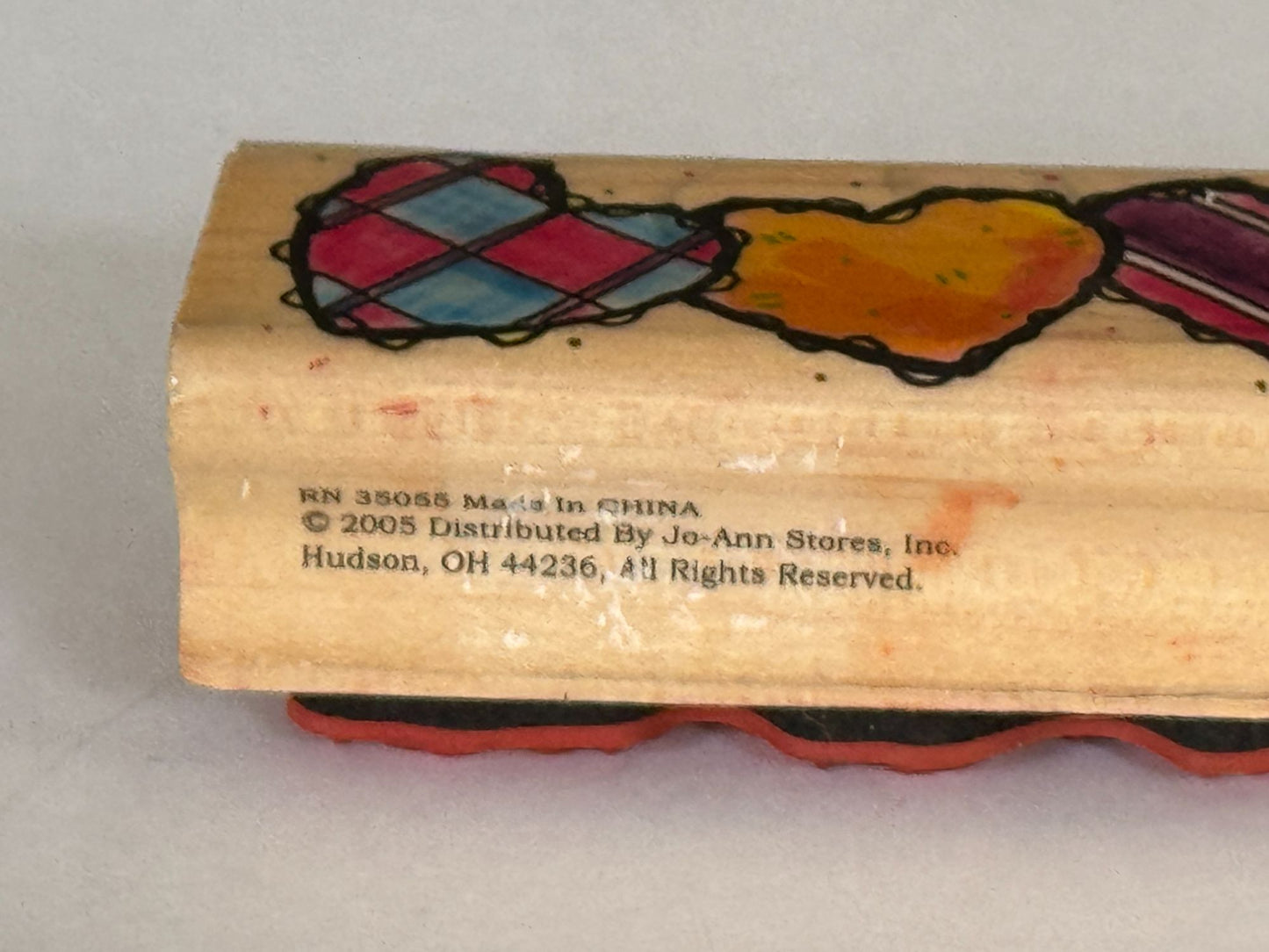 JoAnn Craft Rubber Stamp Heart Patches Card Making Border Edge Love Country Wood