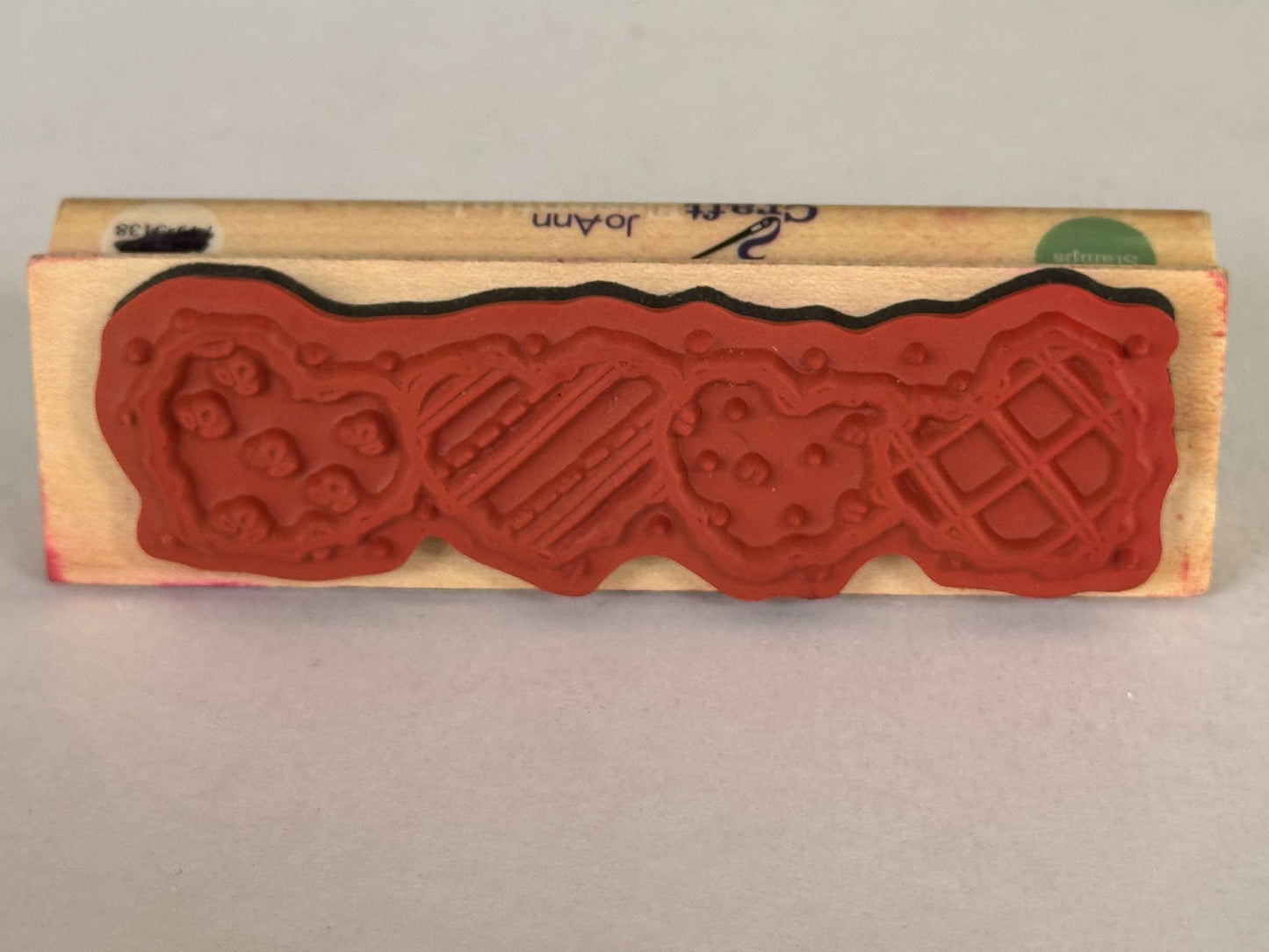 JoAnn Craft Rubber Stamp Heart Patches Card Making Border Edge Love Country Wood