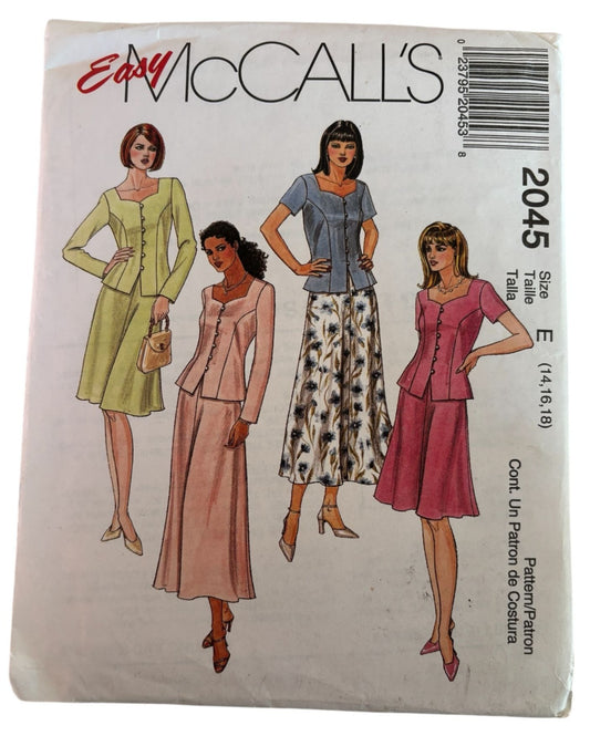 McCalls Sewing Pattern 2045 Dress Two Lengths  Sweetheart Neckline 14 16 18 UC