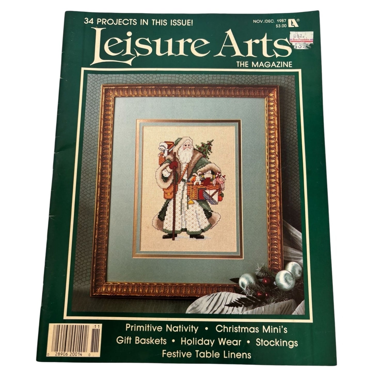 Leisure Arts The Magazine December 1987 Cross Stitch Christmas Stockings Santa