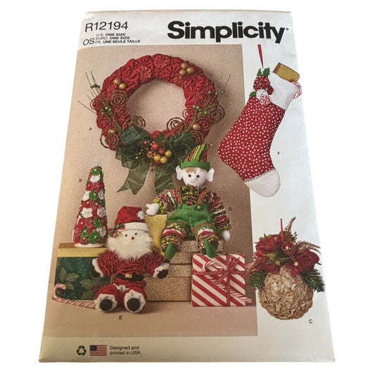 Simplicity Sewing Pattern R12194 Christmas Decorations Wreath Stocking Elf Doll