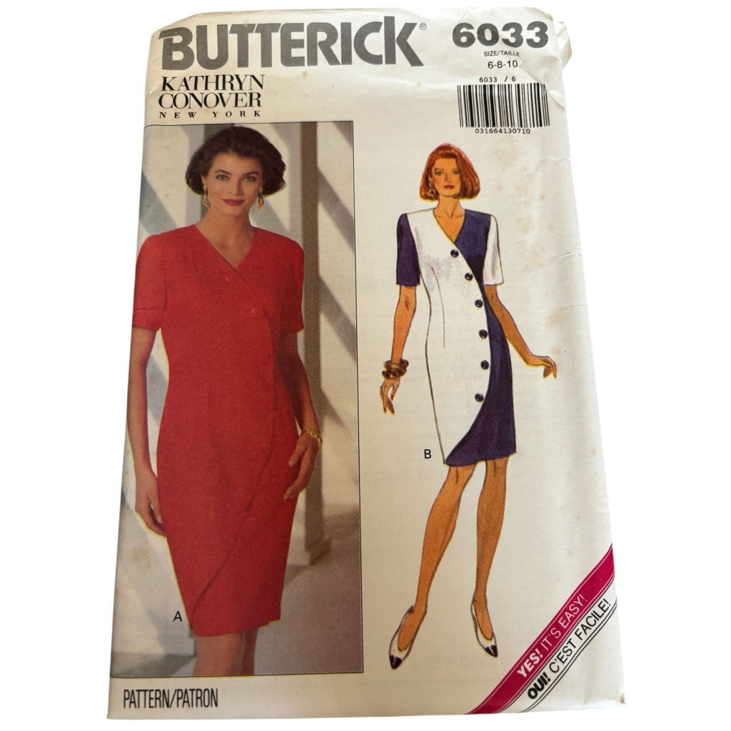Butterick Sewing Pattern 6033 Work Dress Career Button Trim Easy Uncut 6 8 10