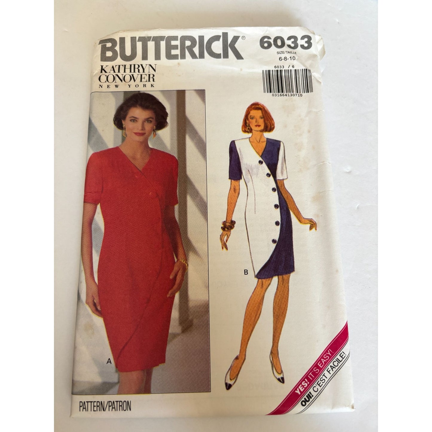 Butterick Sewing Pattern 6033 Work Dress Career Button Trim Easy Uncut 6 8 10